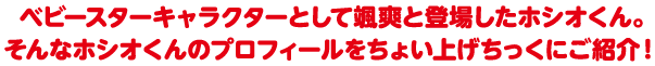 ベビースターキャラクターとして颯爽と登場したホシオくん。そんなホシオくんのプロフィールをちょい上げちっくにご紹介！